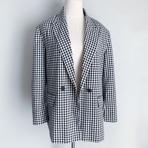 Zara oversized double breasted plaid blazer jacket white black size medium